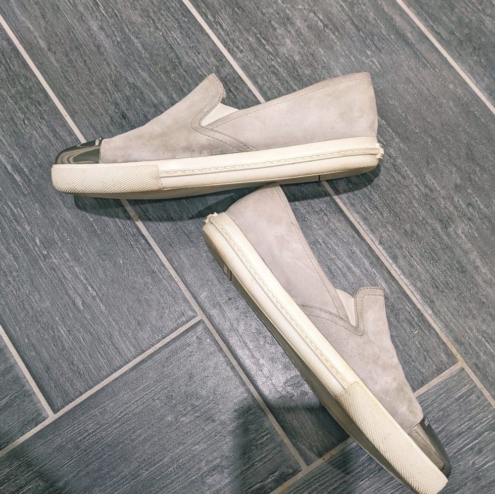 Miu Miu | Metallic Cap-Toe Skate Sneaker In Grey Suede View 2